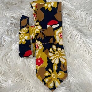 🌸SOLD🌸 Vintage Mens Necktie Blue Tiki Print Floral Hawaiian Barkcloth Bold